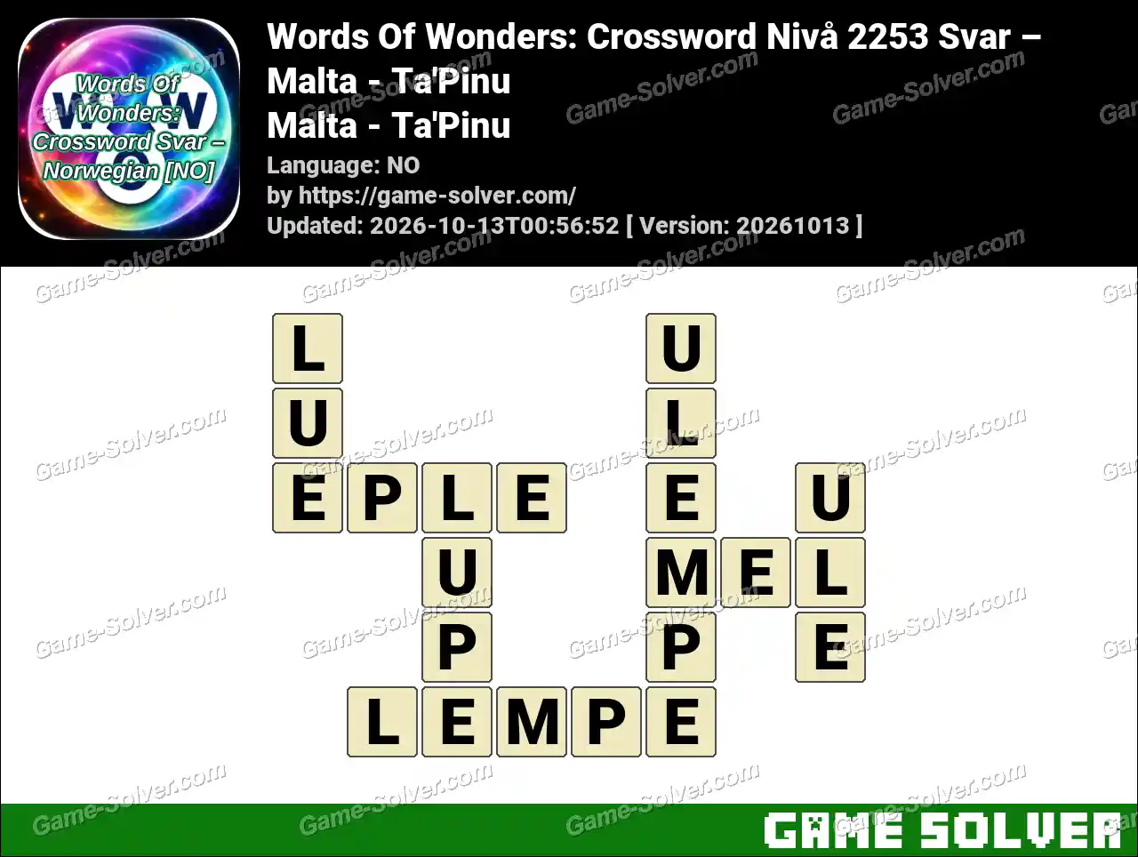 Words Of Wonders: Crossword Nivå 2253 Svar – Malta – Ta’Pinu